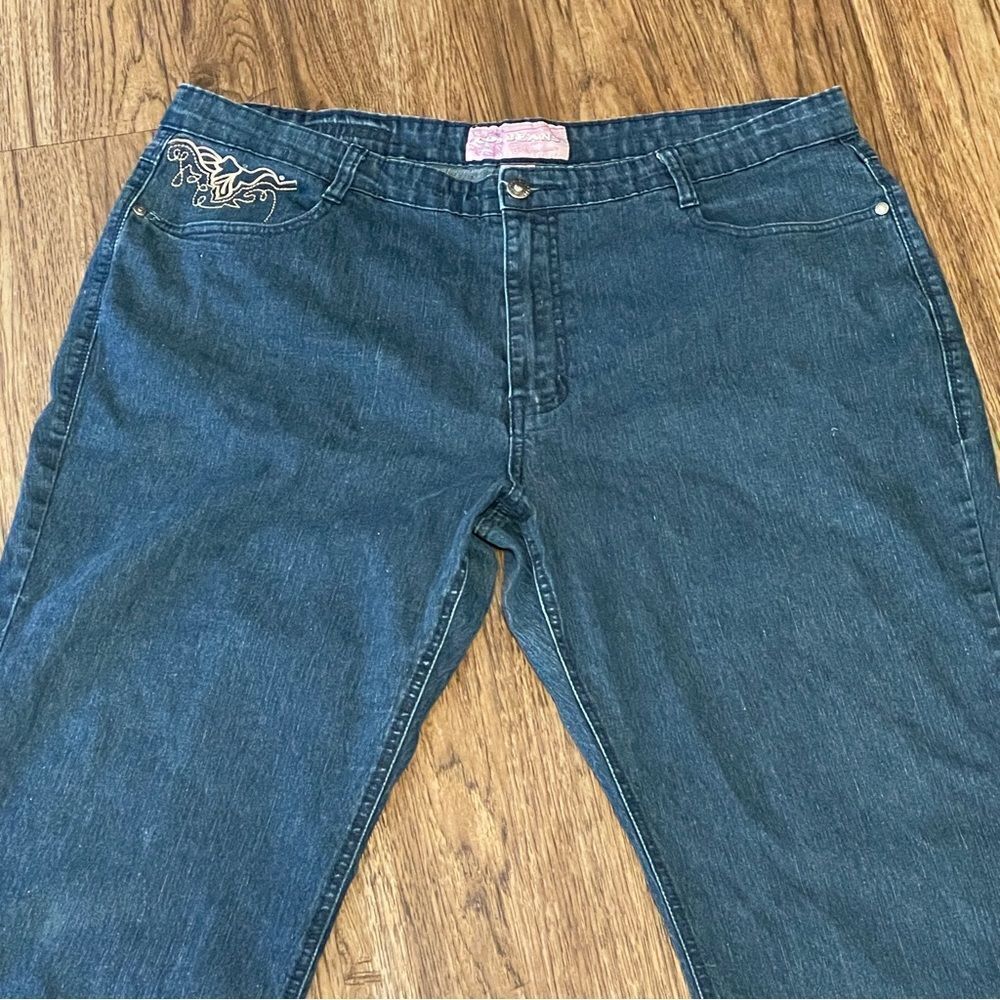 Vintage Y2K COS Cosmopolitan Jeans Stretchy Jeans Blue With Gold Embroidery 20W - Picture 3 of 13